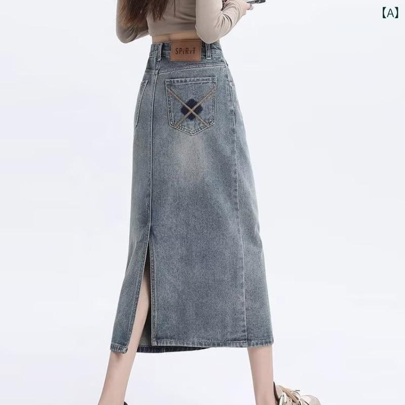 ・素材: 牛仔布・主な素材: 綿30-50%・副素材: ポリエステル30%以下・スカート型: Aライン・スカート丈: ミディ・流行要素: スリット・カラー展開: ヴィンテージブルー, セメントグレー・サイズ展開: XS, S, M, L, XL, 2XL, 3XL・スタイル: 通勤・カテゴリ: ハーフスカート