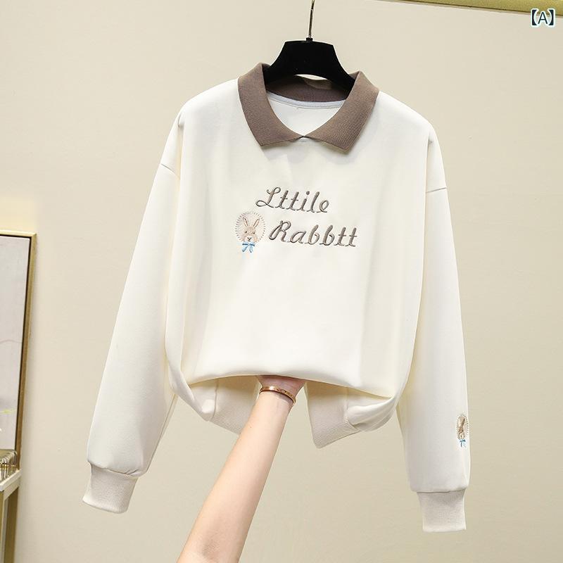 乐天商城 - 女の子 ポロ トップス 長袖 セットアップ 偽ツーピース 春秋 薄手 韓国風 デザイン ワイド シルエット 中学生 通勤 通勤風 気質 セット ヘッド プリント 刺繍 カラフル 杏色 緑 ピンク かわいい 動物 プリント デイリー 普段使い 軽量 柔らか