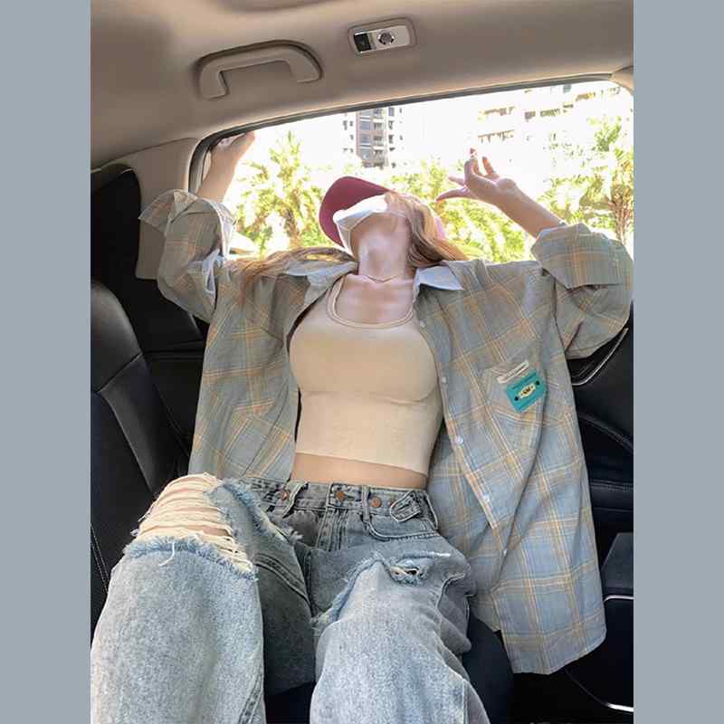 Other Jackets Jumpers - シャツ レディース 長袖 開衫 格子柄 薄手 ポリエステル 防晒 都市風 気質 通勤 かわいい 清新 春夏 秋 ボタン シャツ領 シャツ袖 通常版型 単排多扣
