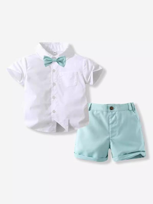 ・カテゴリ: 童セット・スタイル: カジュアル・セット内容: トップス・ボトムス・素材: 綿100%・袖丈: 短袖・フード: なし・パンツ丈: ショートパンツ・加工: 柔軟仕上げ・厚み: 薄手・柄: 無地・デザイン要素: リボン、ブリティッシュ・留め具: シングルボタン・カラー展開: 天ブルー、ピンク、ライトグリーン、ベージュ・サイズ展開: 12-18M、18-24M、2-3Y、4Y