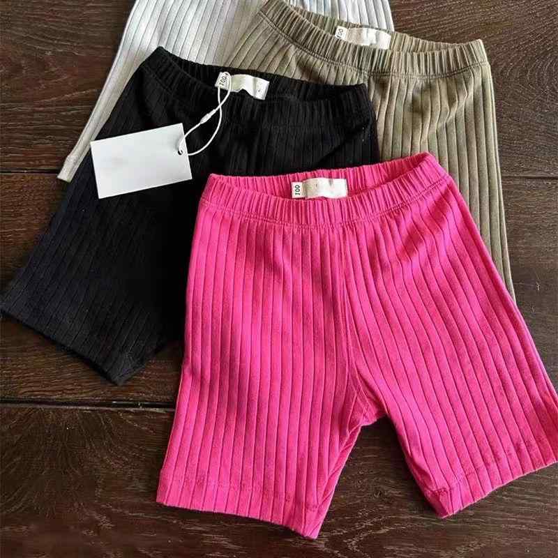 Long-Trousers, Trousers - 女児 キッズ 女の子 夏用 短パンツ 綿素材 柔らかい 接触冷感 吸湿速乾 ピット条デザイン 時尚 5分丈 ミッドライズ ゴムウエスト ピンク ブラック ベージュ アイボリー かわいい スポーツ ストリート 普段使い 伸縮性 通気性 軽量