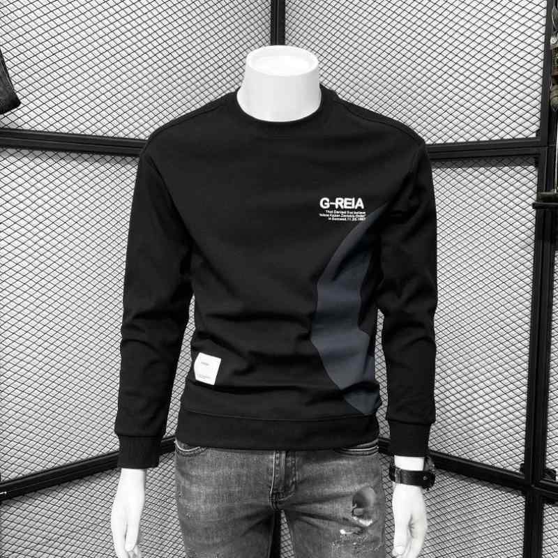 メンズ 秋冬 スウェット トップス 修身 ラウンドネック プルオーバー 刺繍 ジャケット コットン 素材 厚手 加绒 立体ポケット ブラック ホワイト 青春 トレンド スタイル 通勤 普段使い 軽量 吸湿速乾 ビッグシルエット