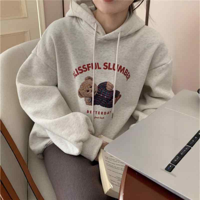 パーカー 女性用 韓国風 連帽 長袖 ルーズフィット プリント 3D 効果 カートゥン インスピレーション ラフスタイル 厚手 薄手フリース ..