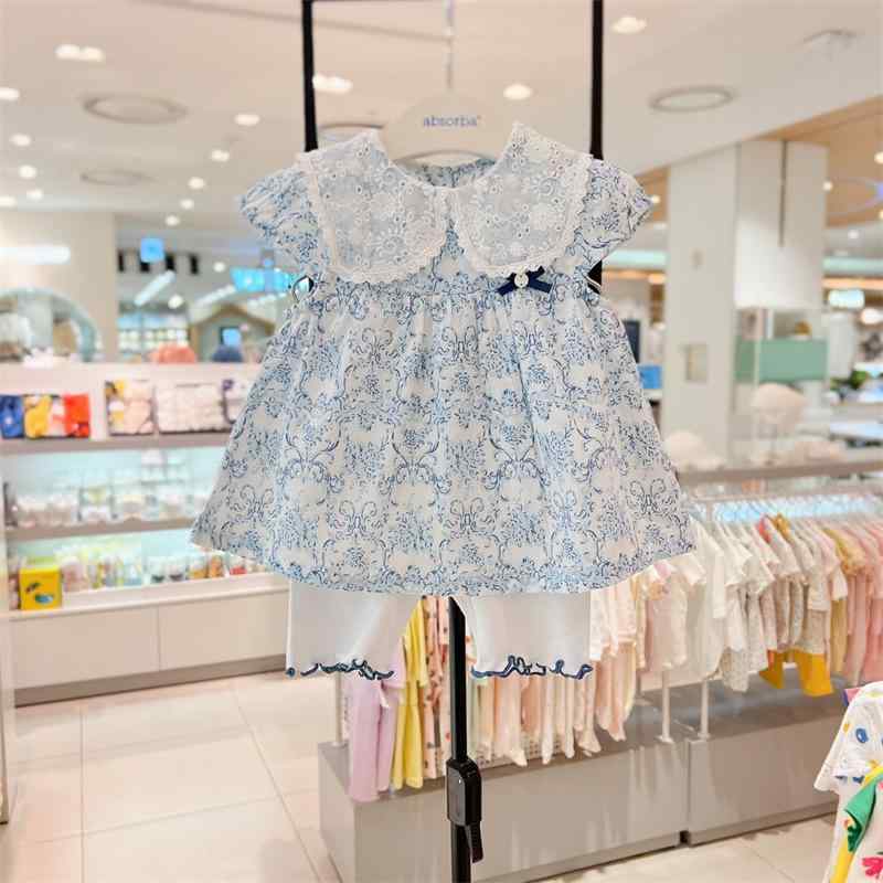 女の子 夏 キッズ トップス スカート 上衣 打底 セット 綿 柔軟 薄手 短袖 花柄 蕾絲 領 かわいい 軽量 吸湿速乾 通気性 普段使い 遊び着 90cm 100cm 110cm 120cm 130cm