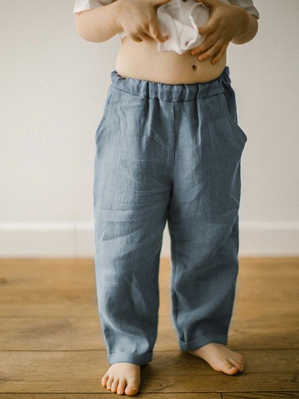 キッズ 男女共用 春夏 子供用 ワイドパンツ ロングパンツ 直筒パンツ ルーズフィット 綿麻 天丝 レイヨン 70% 柔軟素材 田園スタイル かわいい 英伦風 ミッドライズ ゴム腰 純色 香芋紫 霧霾ブルー カーキ 麻色 軽量 通気性 吸湿性 90cm