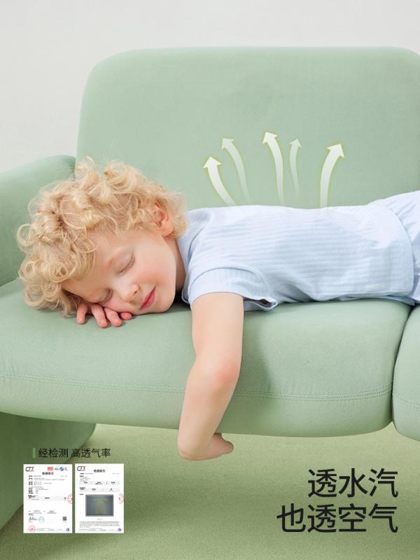 ベビー キッズ 男女兼用 子供 寝間着 夏用 接触冷感 吸湿速乾 100%コットン 薄手 短袖 上下セット ホームウェア ルームウェア ピュアカラー 嫩緑 クリームイエロー ピーチピンク アイスブルー 80cm 90cm 100cm 110cm 120c