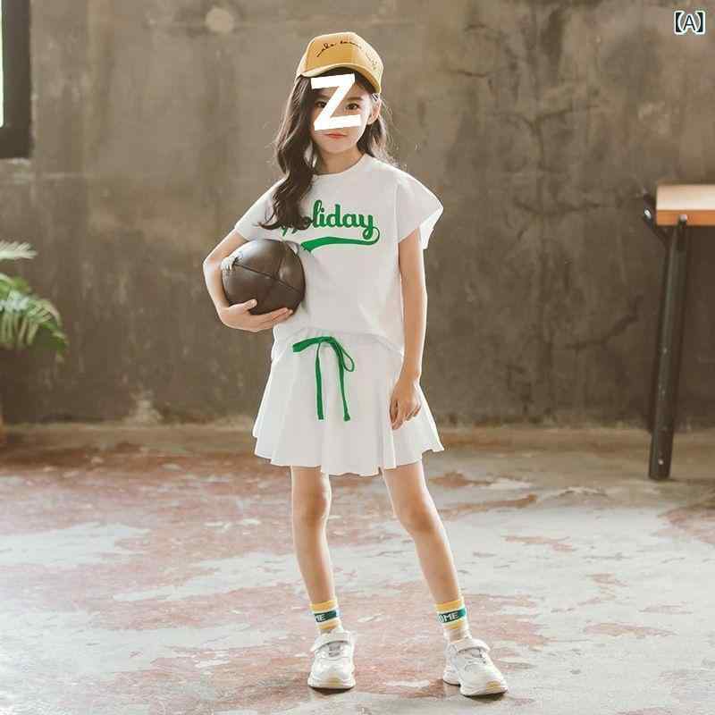 乐天商城 - 女児 キッズ 春夏 ボヘミアン スタイル 運動セット トップス 短袖 ショートスカート セット 綿素材 柔軟 かわいい ファッション 普段使い 軽量 伸縮性 通気性 ホワイト ピンク ブルー カラー 選択可