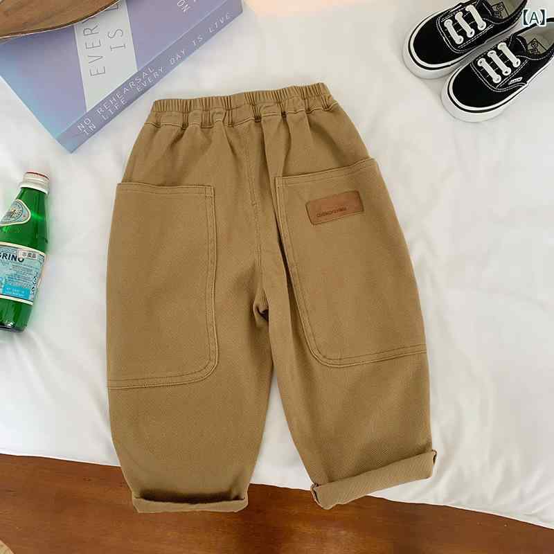 男児 キッズ ロングパンツ 工装風 秋冬 春秋 コットン混紡 柔軟 防紫外線 中腰 伸縮性 ミッドライズ ユニセックス 運動 英倫 トレンド カラキ カーキ ミリタリーグリーン アウトドア 普段使い 軽量 快適 成長期 3-8歳 90-150cm
