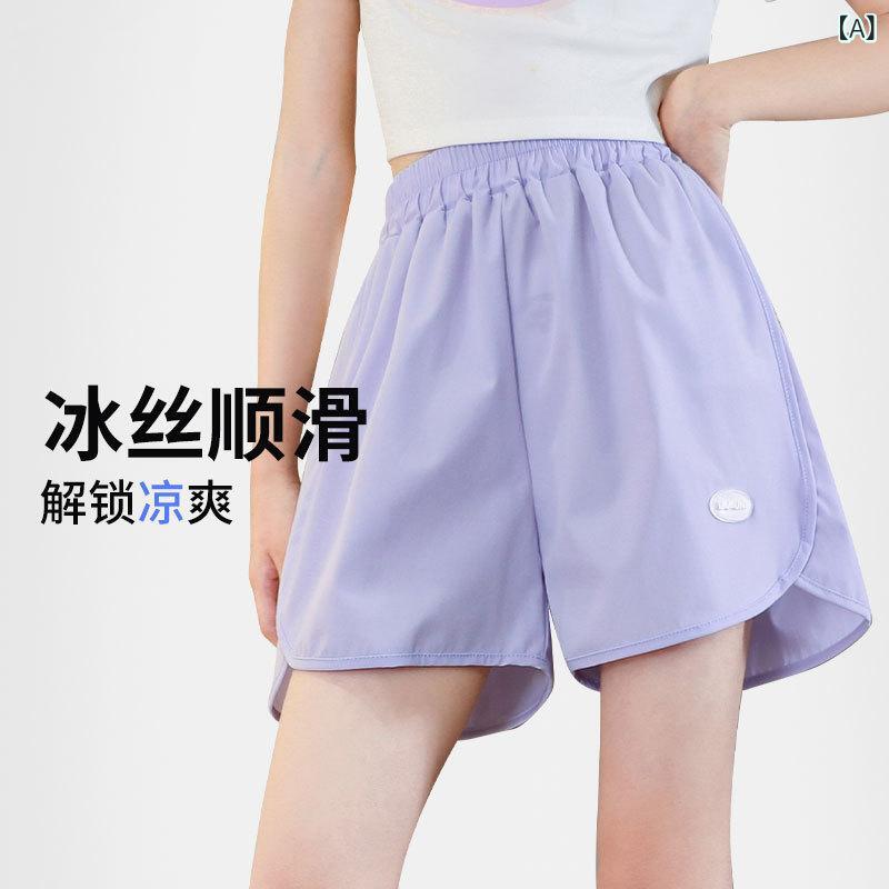 乐天商城 - 子供 短パン 女の子 中大童 夏 接触冷感 速乾 ポリエステル 柔らかい 紫色 黒 スポーツ レジャー 薄手 軽量 中腰 ゴム腰 男女兼用 120cm 130cm 140cm 150cm 160cm 170cm