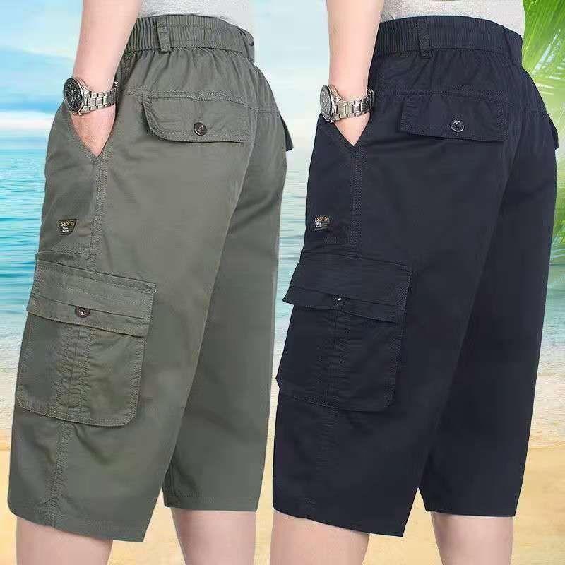 Long-Trousers, Trousers - メンズ 七分丈 ショーツ 綿素材 吸湿速乾 高腰 ブラック グレー ネイビー カーキ 軍緑 ランニング 普段使い 夏 春夏 秋 父親 父親用 キッズ ジュニア 直筒 運動 スポーツ ゆったり シルエット 軽量 通気性 涼しい 快適 シンプル デザイン