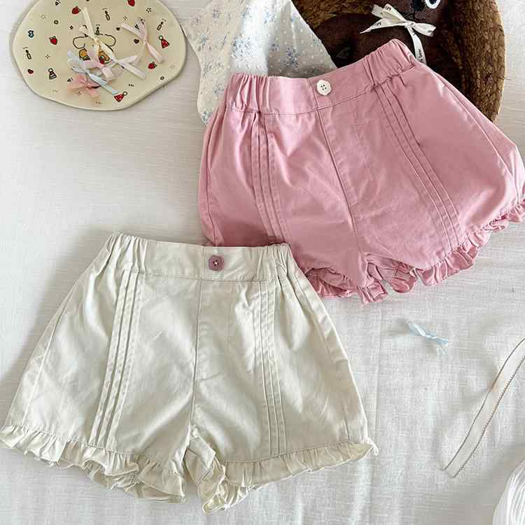 女児 短パン キッズ 女の子 夏季 夏 ベビー 綿 柔軟素材 純色 ピンク 白色 かわい...