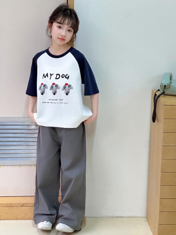 女児 夏 トップス 短袖 Tシャツ 女の子 綿 柔らかい 薄手 セット トップス ロングパンツ クロップドパンツ ゆったり ワイドレッグ 純色 涼しい 吸湿速乾 通気性 普段使い 遊び着 かわいい 韓国風 ファッション 子供服 セットアップ ビッグシルエ