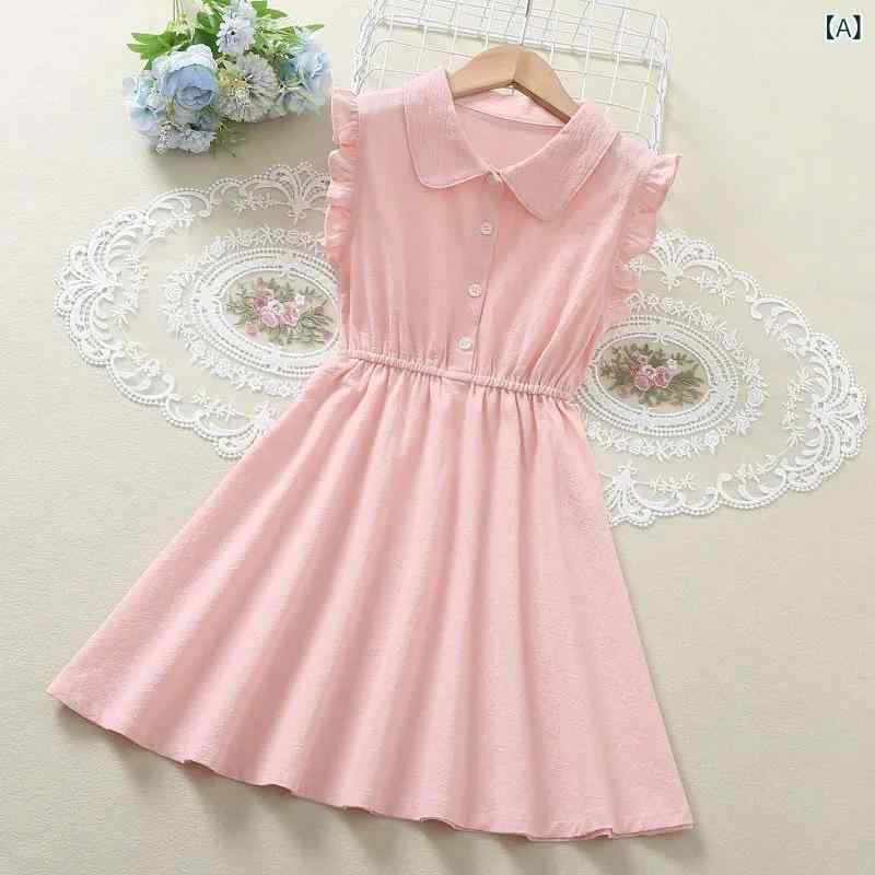 女児 ワンピース 夏 無袖 キャミソール プリンセス スカート かわいい スタイリッシュ ミッドチルド レディース 綿 ポリエステル Aライン ピンク 赤 ライトブルー 潮 ファッション 軽量 吸湿速乾 ビッグシルエット 通学 普段使い