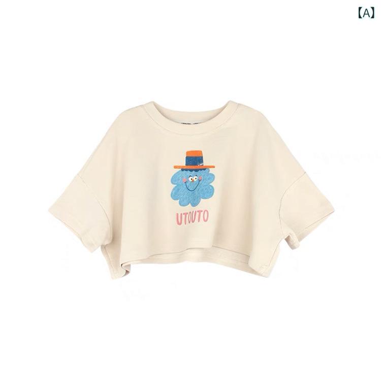 女児 トップス 背心スカート セット 春夏 綿 接触冷感 かわいい キャラクタープリント Aライン 無袖 短袖 ピンク グレー ブルー 杏色 軽量 吸湿速乾 3-8歳 普段使い カジュアル