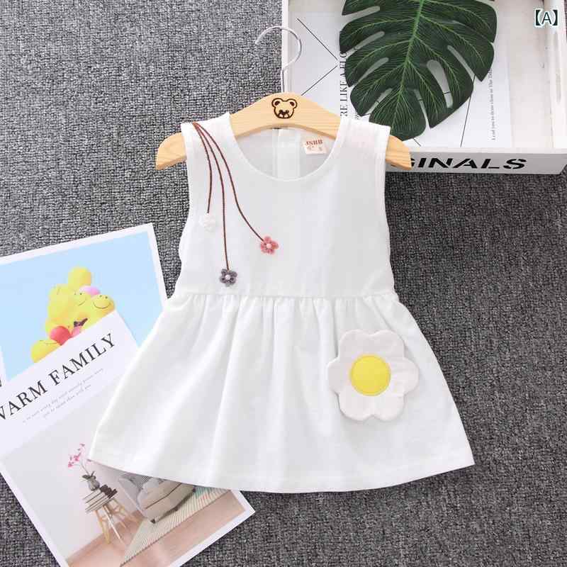 女児 ワンピース 夏 無袖 背心式 女の子 連衣裙 花柄 花辺 かわいい 甘め ファッション 綿 素材 接触冷感 軽量 吸湿…