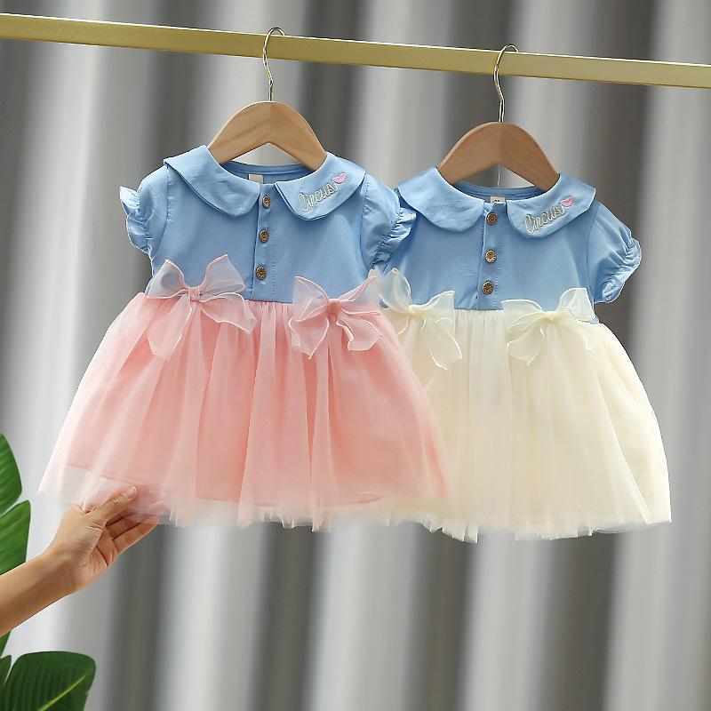Jumpers - 女児 ワンピース 夏 レディースキッズ 女の子 ベビー インファント プリンセスドレス ノースリーブ Aライン コットン 柔らかい コットン混紡 ピンク ホワイト 純色 牛仔風 接触冷感 吸湿速乾 軽量 通気性 かわいい 普段使い 夏服 女児服 通年 子