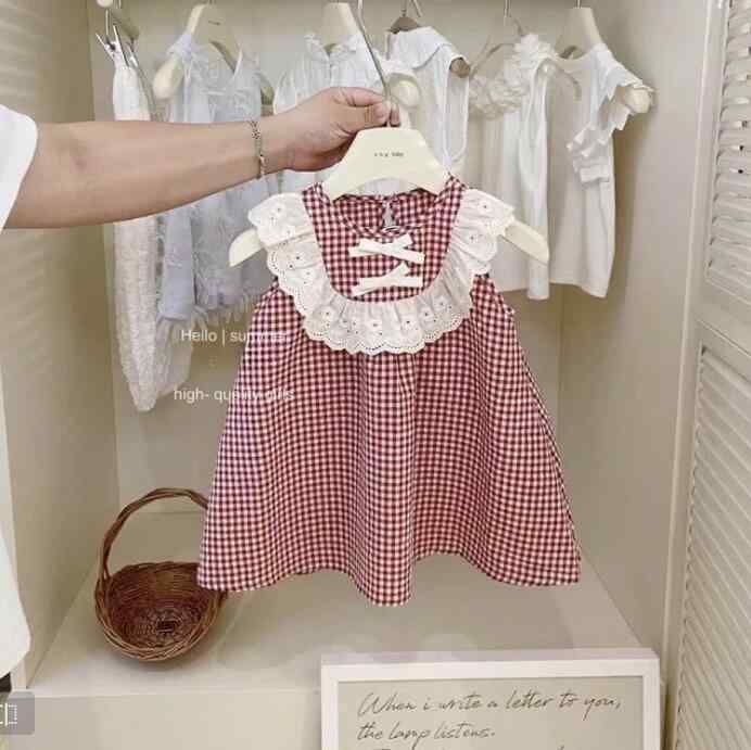 Jumpers - 女児 ワンピース 夏 背心スカート 赤 格子柄 無袖 Aライン 綿 柔らかい かわいい プリンセス スタイル 子供服 トップス スカート 普段使い 軽量 通気性 3〜8歳 女の子 服