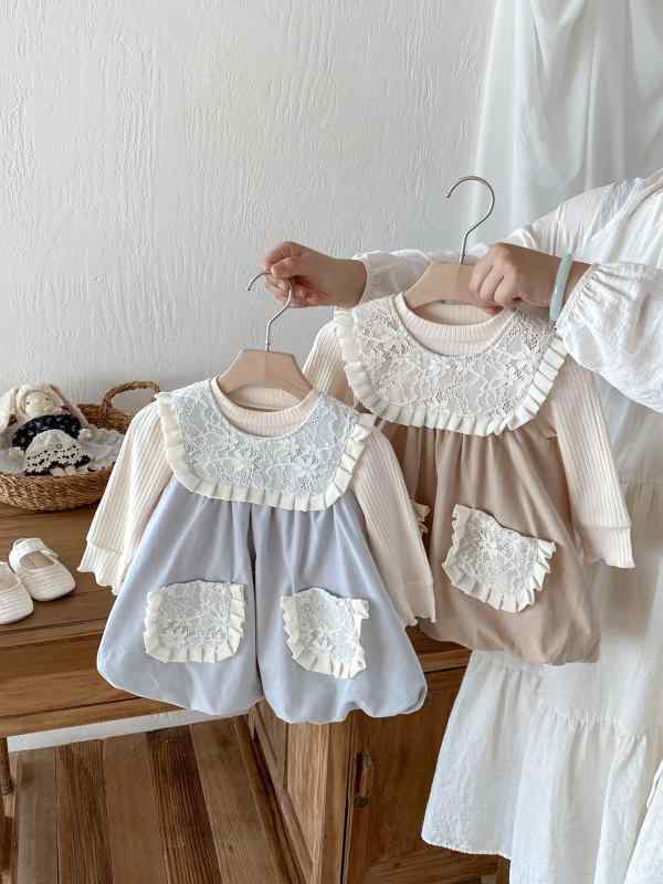 Jumpers - 女の子 ワンピース 秋 長袖 コットン 柔らか素材 プリンセススカート かわいい 花柄 ベビー インファント 1-3歳 80-100cm 日常使い 学校風 ガーリー スタイリッシュ 軽量 快適 ベーシック 秋冬 トップス 連衣裙 スカート 女児服