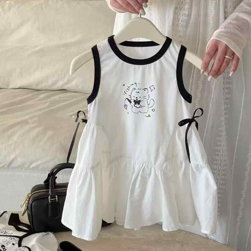 女の子 キッズ ワンピース 夏 無袖 吊り下げ プリンセス風 Aライン 綿 柔らかい 接...
