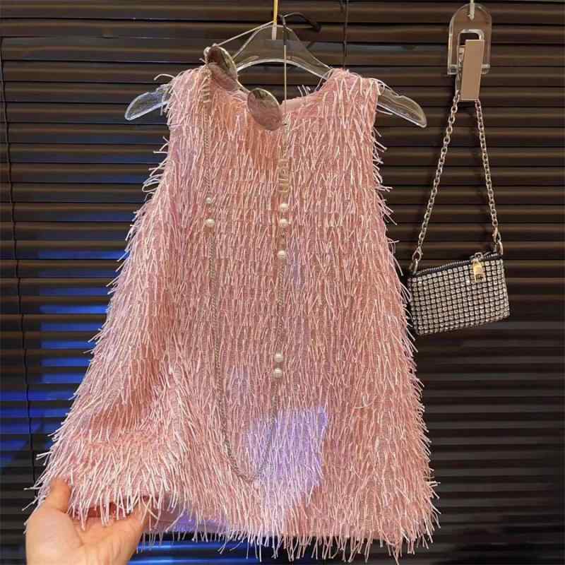 Jumpers - 女児 ワンピース 夏用 女の子 子供服 プリンセス風 Aライン 吊り帯 背心 丸首 コットン混紡 ポリエステル 柔らかい 軽量 かわいい 潮感 デザイン 夏服 日常着 誕生日パーティー 90-140cm対応