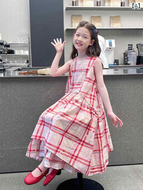 女児 ワンピース 背心裙 プリンセススカート 吊り帯スカート 格子柄 ピンク 綿100%...