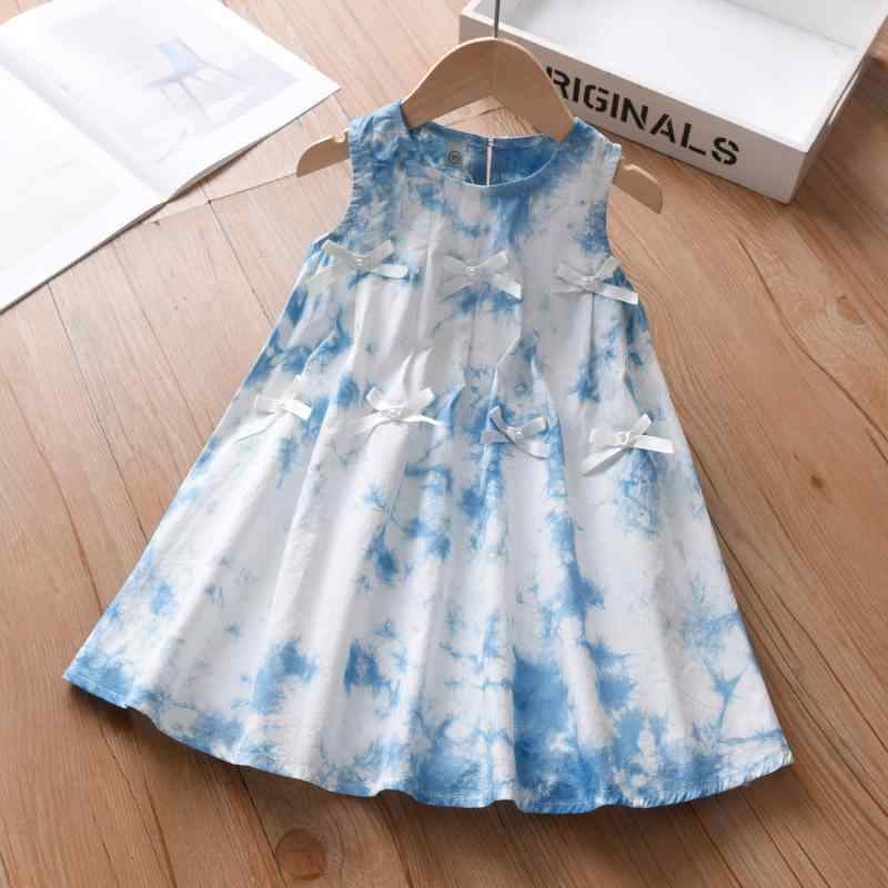 女児 ワンピース 夏用 綿 無袖 Aライン かわいい 蝴蝶結 背心 柔軟 甘め スタイル 切り替え 柄 子供服 軽量 通気性 インナーなし 3-8歳 90-160cm ピンク系 アイボリー ブルー 緑系