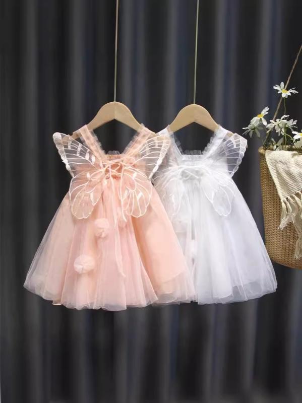 Jumpers - 女児 ワンピース 夏用 プリンセスドレス 吊り帯 デザイン チュール スカート 綿混紡 ポリエステル 素材 柔らかい 加工 かわいい カードゥ 柄 蓬蓬 スカート ピンク ホワイト 3 〜 8 歳 中小児 100 〜 140 cm 対応 夏 シーズン 通