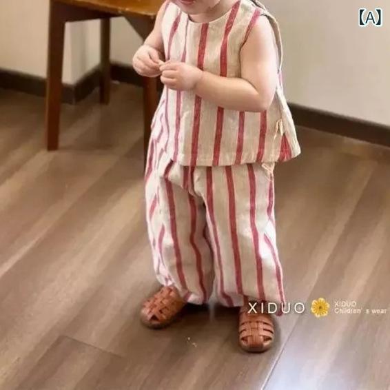 女児 セットアップ 子供服 女の子 夏用 キャミソール ワイドパンツ 綿麻素材 薄手 ...
