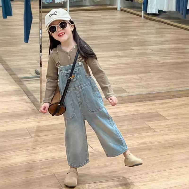 女児 デニム 背広ズボン セット キッズ 女の子 綿 素材 長ズボン 基本款 春秋 春夏 秋冬 かわいい 韓系 洋気 ワイドレッグ ベーシック スタイル 日常着 通学用 快適 伸縮性 軽量 ベージュ カラーバリエーション 3〜8歳 中小児 90〜140c
