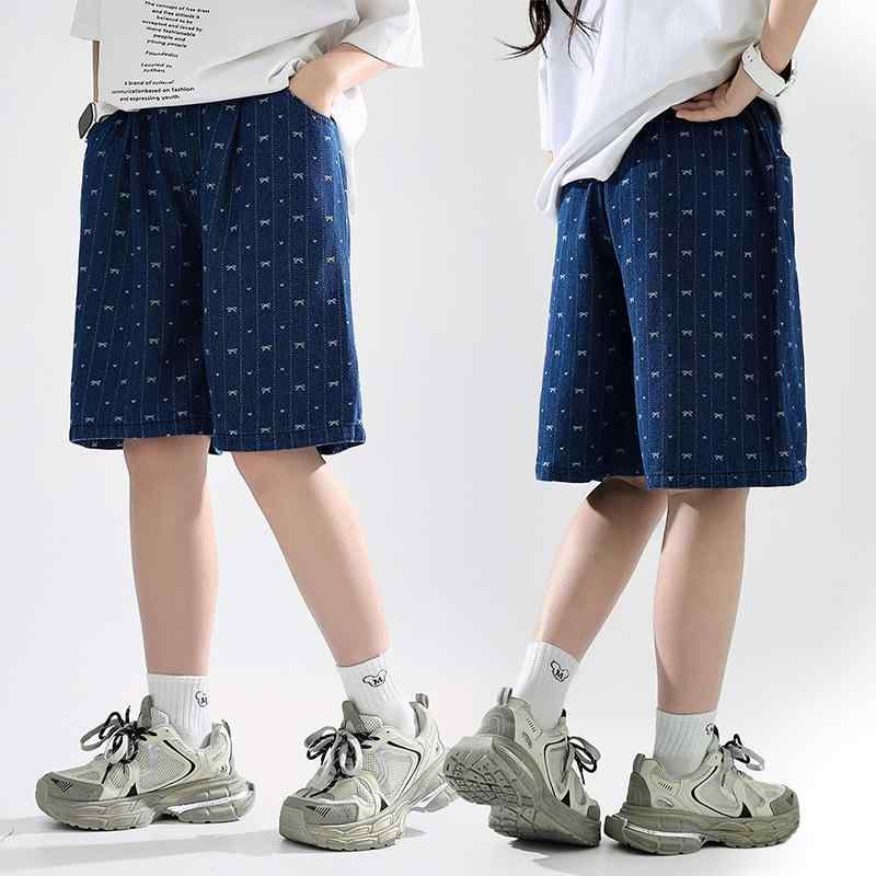 Culottes - 女児 牛仔 ショートパンツ 夏用 薄手 五分丈 中大童 大きめ ゆったり ハイウエスト コットン 綿素材 90パーセント ブルー 韓国風 デニム ハーフパンツ ガールズ ジュニア ミッドライズ ライトウェイト キャジュアル ストリート ファッション 日常