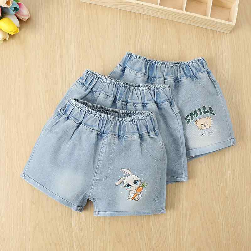 Culottes - キッズ 女の子 デニム ショートパンツ 夏 薄手 柔らかい 接触冷感 ハイウエスト かわいい プリント 動物柄 カード 花柄 軽量 伸縮性 通気性 普段使い 遊び着 ベビー 幼児用