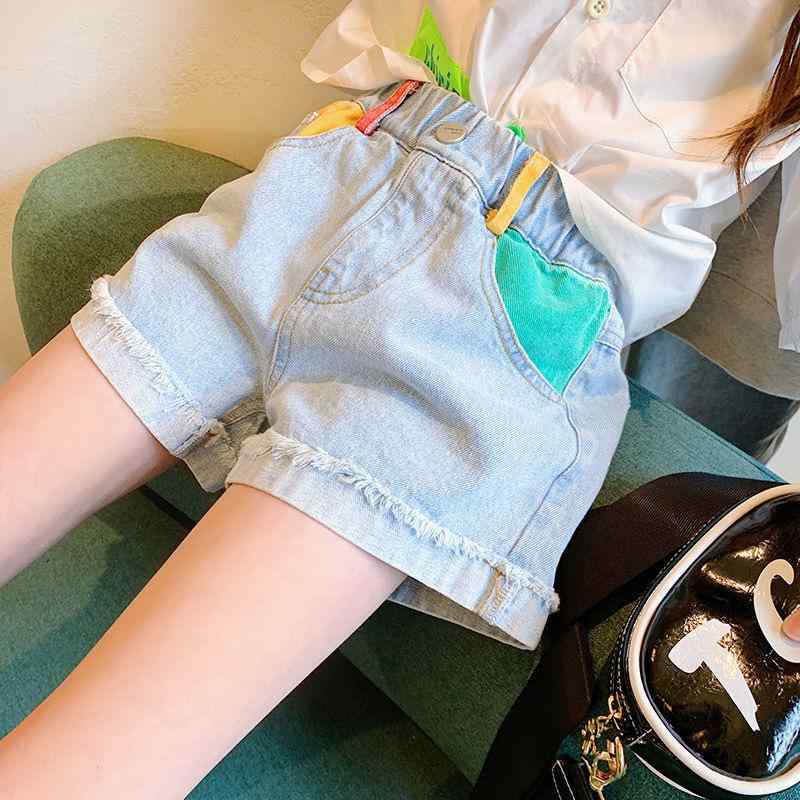 Culottes - 女児 デニム ショーツ ピックアップ カラー 綿 素材 柔らか 透気 快適 夏 キッズ ガールズ 子供服 薄手 ハイウエスト ラフ スタイル ブルー 110cm 120cm 130cm 140cm 150cm 160cm 短パン