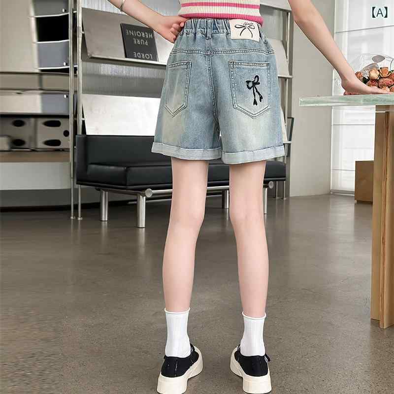 女児用 牛仔 短パン 夏 かわいい 蝶結び 装飾 高腰 綿 素材 柔軟 加工 百搭 スタイ...