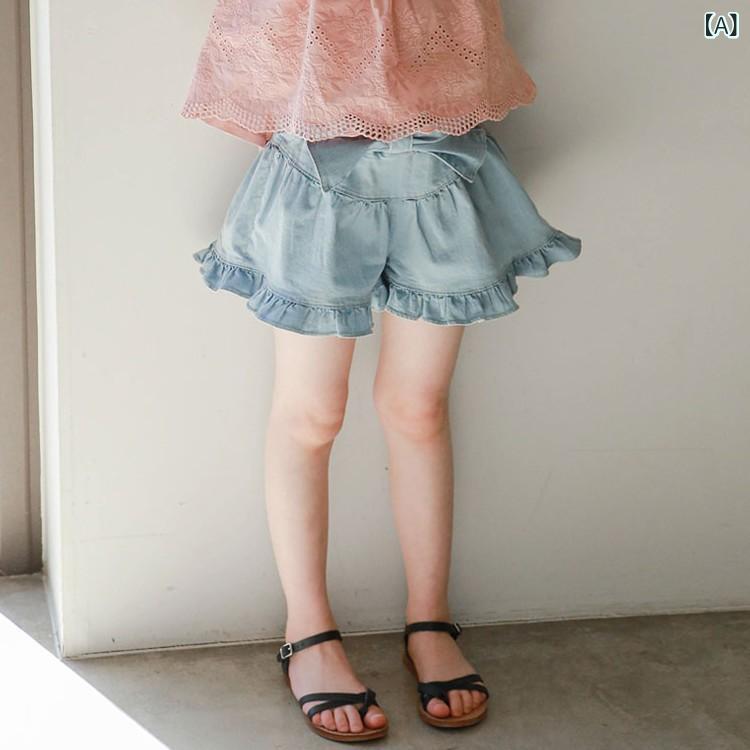 女児 デニム ショートパンツ 夏用 蝶結び 高腰 かわいい 百搭 軽量 綿100% 伸縮性 ...