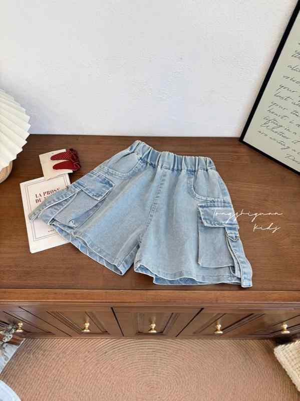 Culottes - 女児 短パン 牛仔 ポケット付き 夏用 春夏 女の子 子供服 女童 中小童 3〜8歳 100〜140cm ポリエステル 涤纶 51% 混紡 レジャー スタイル 基本款 中腰 安全 B類 ライトウェイト クール 着心地 良い 普段使い アクティブ 遊び着