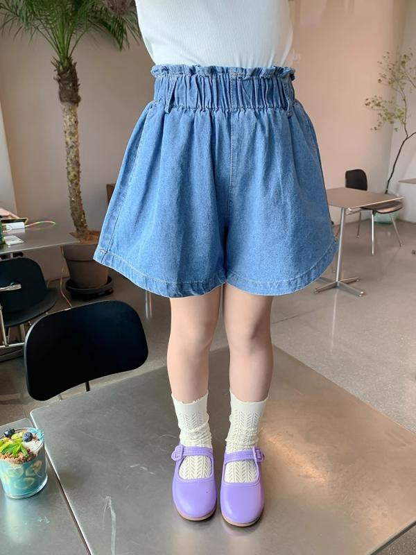Culottes - 女児 ショーツ ワイドレッグパンツ 綿 デニム 短パン 夏 かわいい スポーツ 田園 プリンセス トレンド 中腰 ゴムウエスト 柔らかい 素材 ブルー 100-150cm 子供 女の子 普段使い 伸縮性 軽量 純色 ユニセックス キッズ ガールズ ルーム