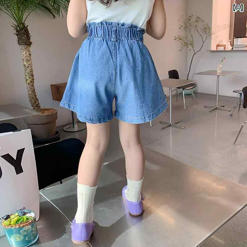 女児 ショーツ ワイドレッグパンツ 綿 デニム 短パン 夏 かわいい スポーツ 田園 ...