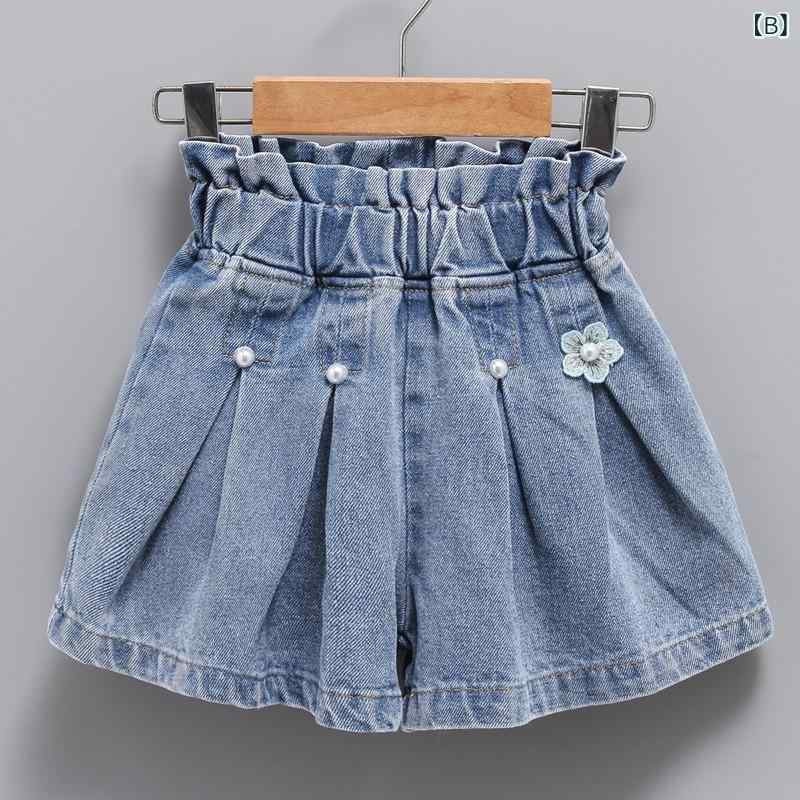 キッズ 女の子 中大サイズ 春夏 コットン デニム ショートパンツ 柔軟 素材 ミッド...