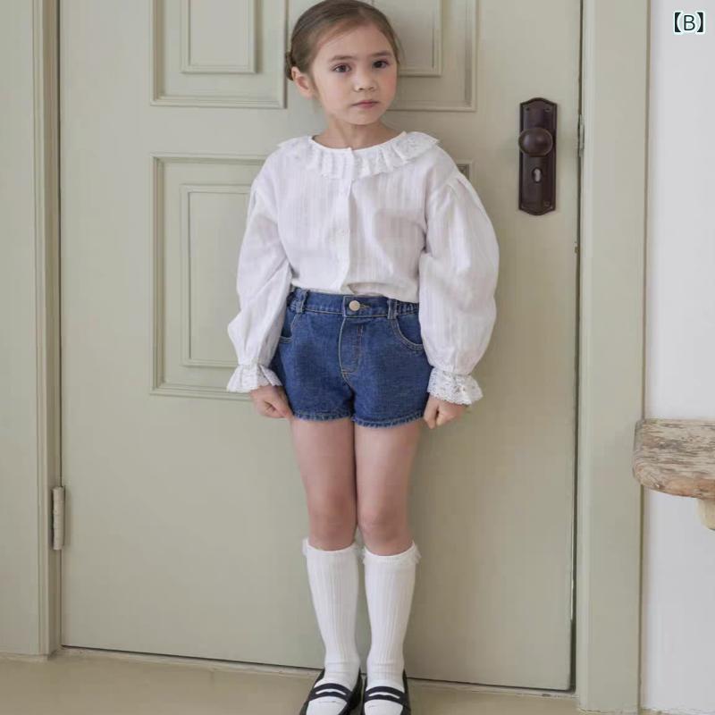 キッズ 女の子 デニム ショートパンツ 夏用 綿素材 柔軟 ミッドライズ スリムフィ...