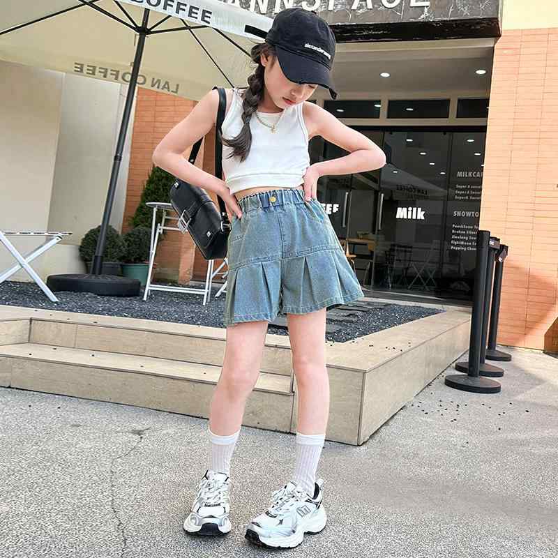 女童 牛仔 短パン 夏 ファッション デニム スカートパンツ かわいい プリンセス ス...