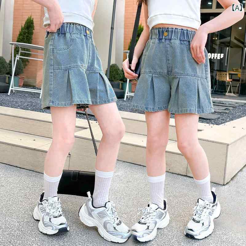 女童 牛仔 短パン 夏 ファッション デニム スカートパンツ かわいい プリンセス ス...