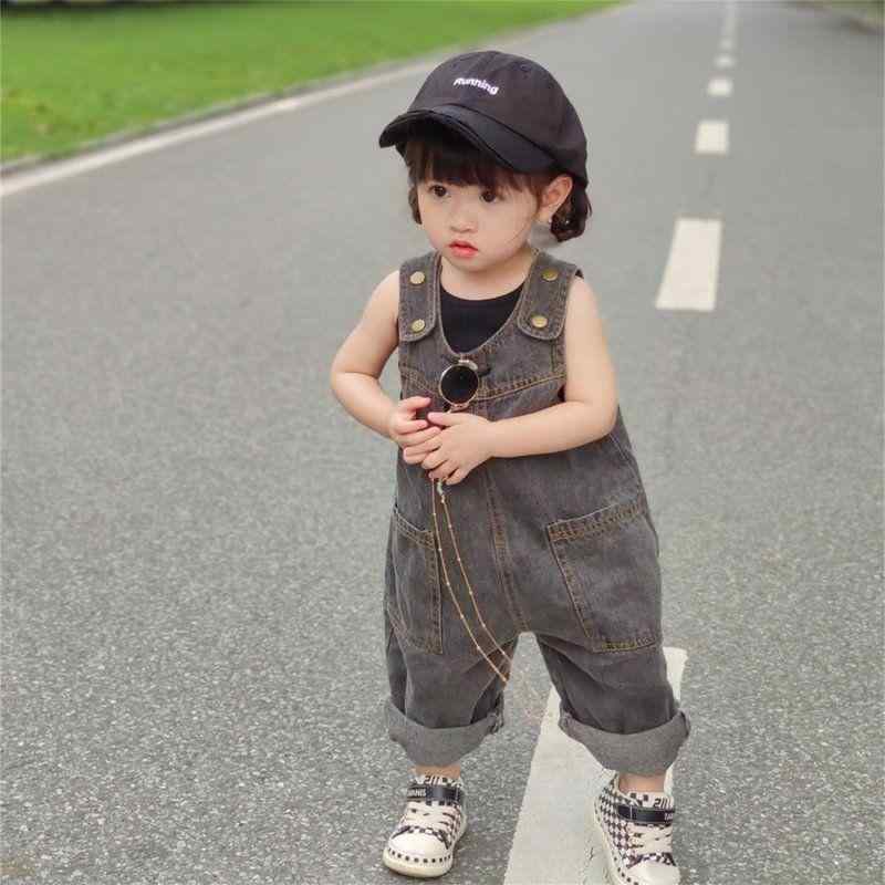Culottes - 女児 デニム 背広パンツ キッズ 女の子 夏用 綿 95% 柔軟素材 短パン スタイル 中腰 スポーツ 可愛い トレンド 薄手 軽量 動きやすい 純色 サイドポケット 連体 普段使い 3〜8歳