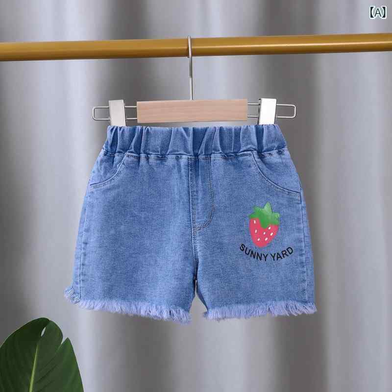 女児 デニム ショートパンツ キッズ 女の子 牛仔 中パンツ 夏用 綿素材 95% 酵素洗...