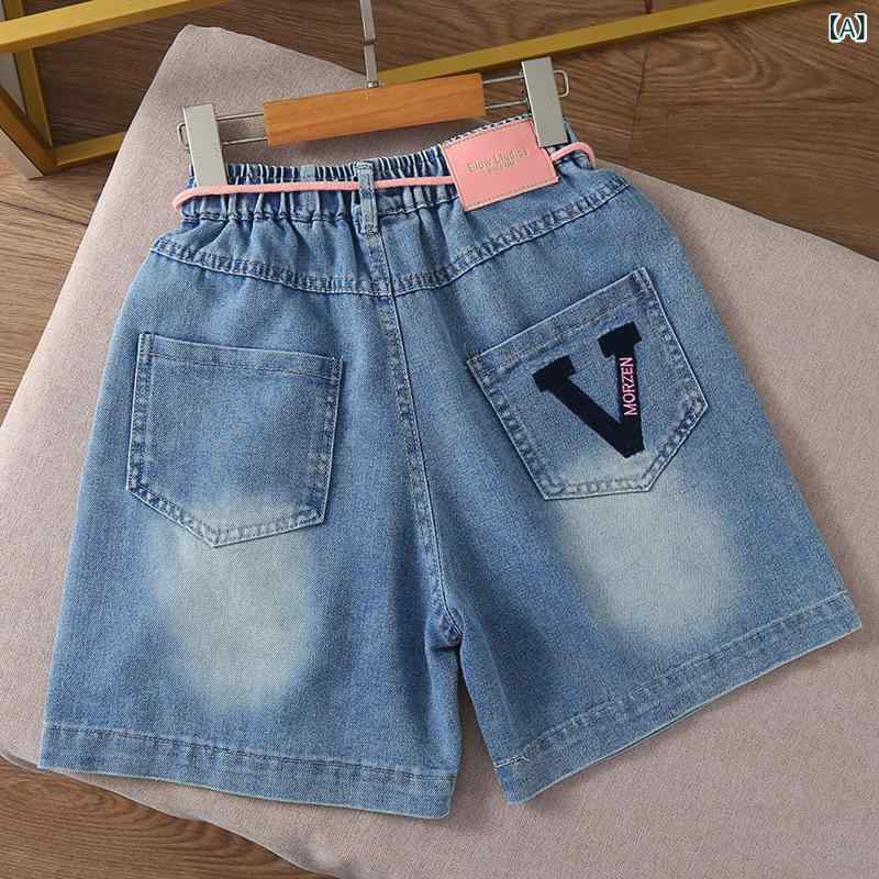女児 デニム ショートパンツ 夏 キッズ 女の子 中大童 韓国風 ワイド かわいい 5分...