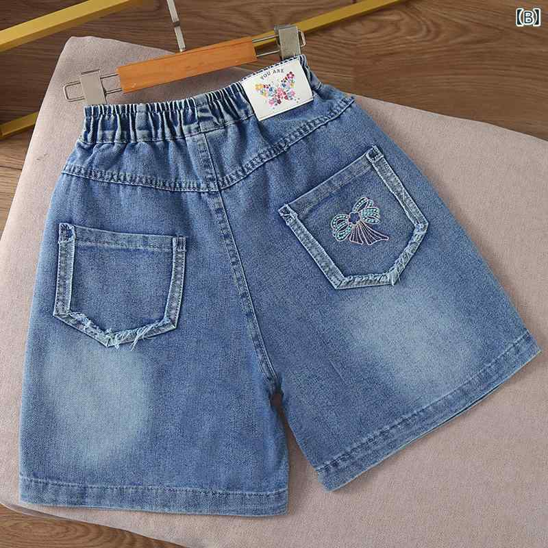女児 デニム ショートパンツ 夏 キッズ 女の子 中大童 韓国風 ワイド かわいい 5分...