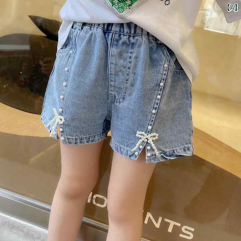 女児 デニム ショートパンツ キッズ 夏用 薄手 綿素材 柔らかい 加工 かわいい カ...