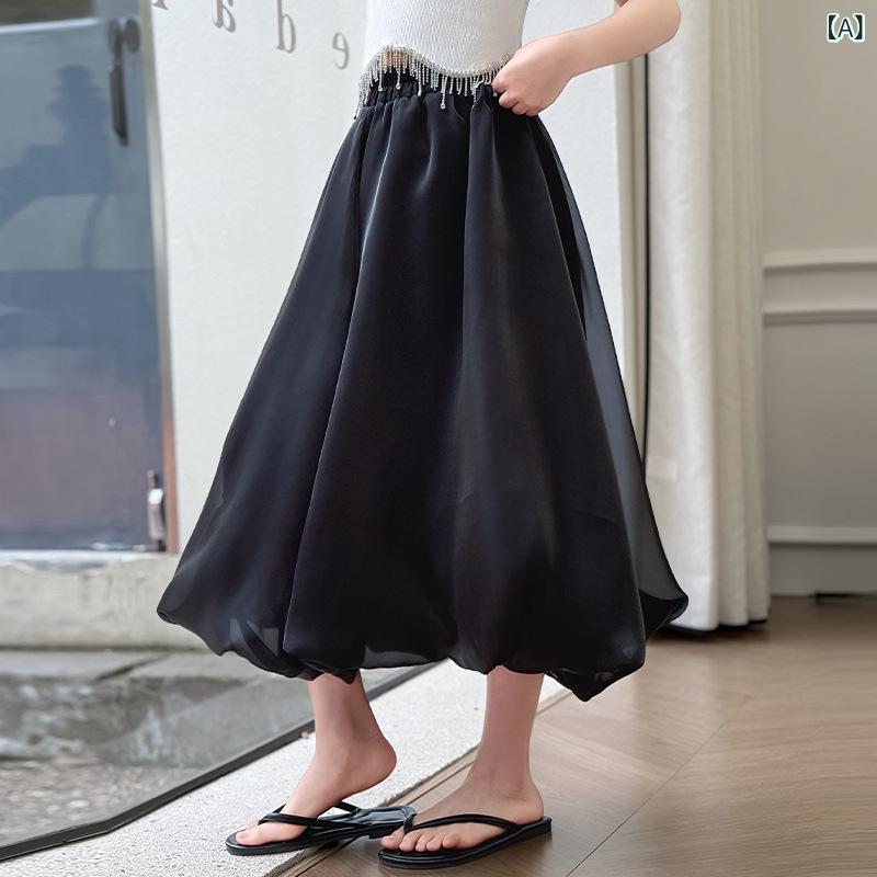 女児 スカート 夏 半身スカート 灯笼スカート 女の子 薄手 綿混紡 接触冷感 かわい...