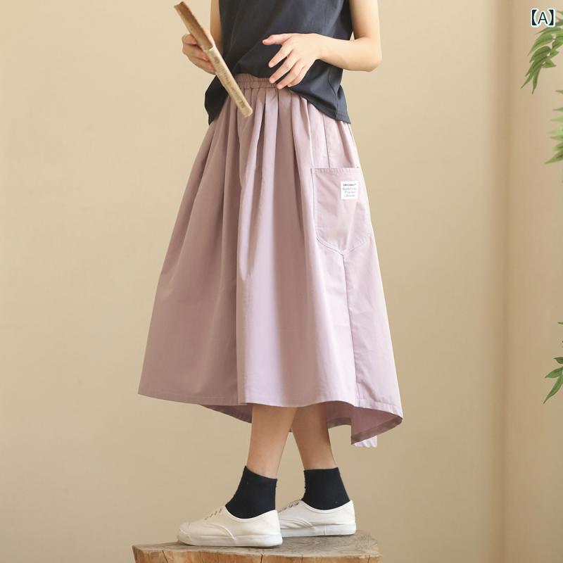 女児用 半身スカート かわいい 日系 綿素材 淡紫色 香芋カラー 前短後長 不規則裾 ...