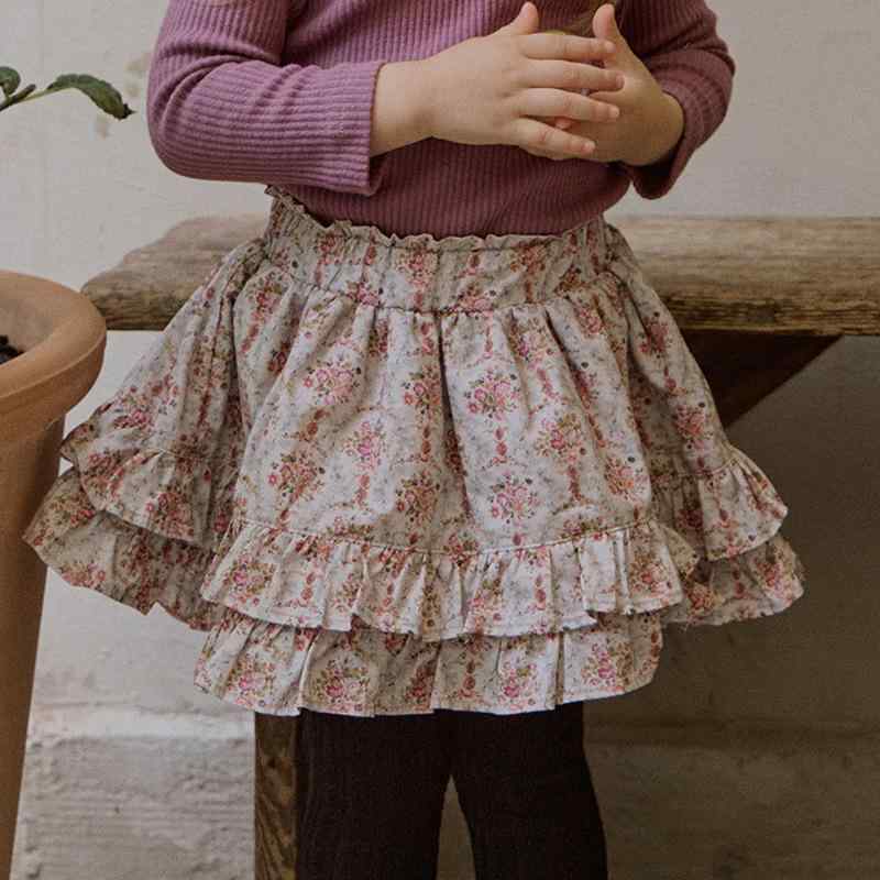 キッズ 女の子 秋冬 半身裙 コットン 綿素材 花柄 プリント 花朵 柄 荷叶边 フレア スカート かわいい 復古 スタイル 田園 風 切り替え デザイン 100cm 110cm 120cm 130cm 140cm 150cm 対応 秋 冬 通年 普段使