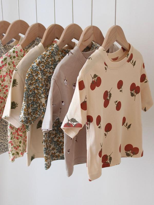 T-Shirts （Short Sleeve） - キッズ トップス 半袖 Tシャツ 男の子 女の子 1-3歳 純棉 100% 吸湿排汗 接触冷感 夏 秋 動物柄 かわいい 田園風 丸首 ゆったり シルエット 透気性 軽量 ベビー 幼稚園 普段使い ユニセックス フルプリント フルカラー